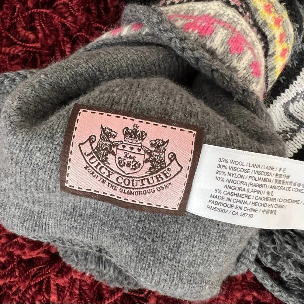 Lot of 2 Girls Winter Hats Juicy Couture Fair Isle Earflap Cashmere Knit Beanie